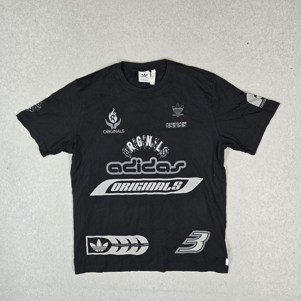 Adidas Men Shirt L Black Graphic Adidas Originals Sponsors Logo Short Sleeve
